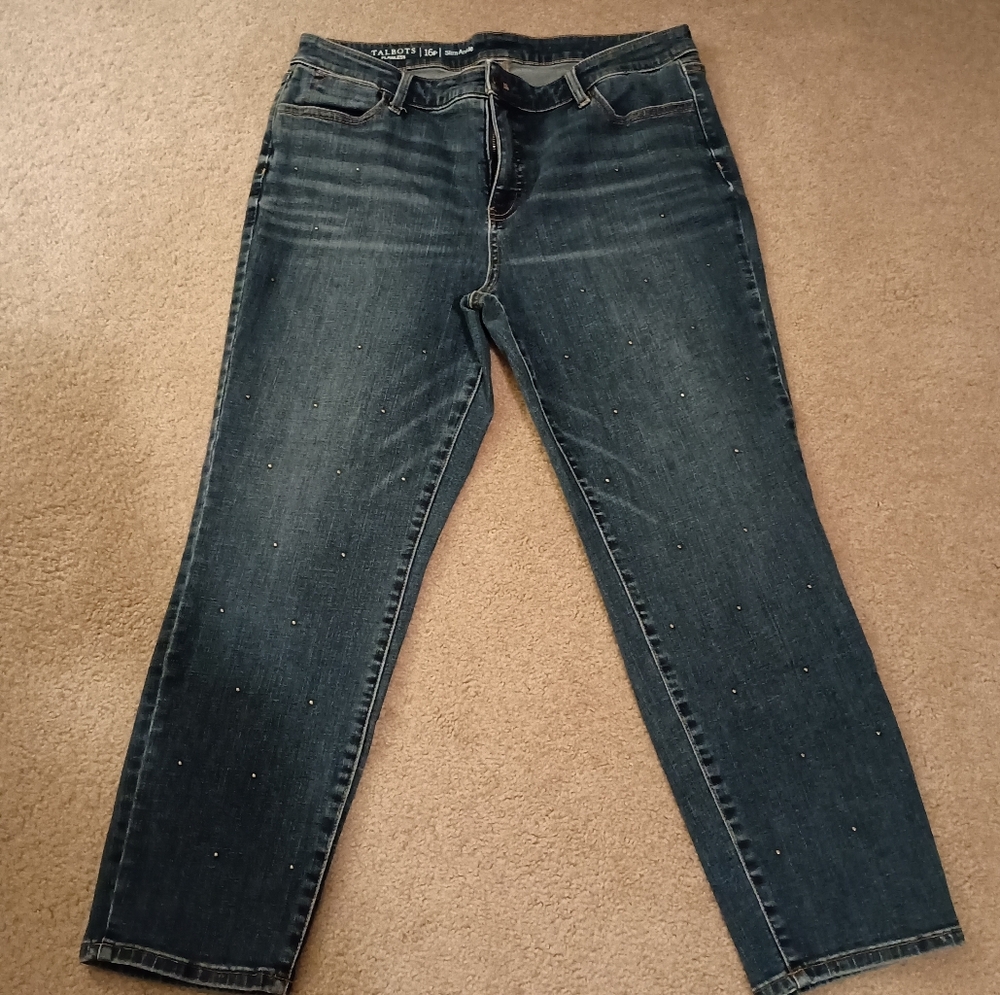 Talbots Studded Flawless Slim Ankle Jeans Size 16P Classic Denim Style Y2K - Picture 2 of 14